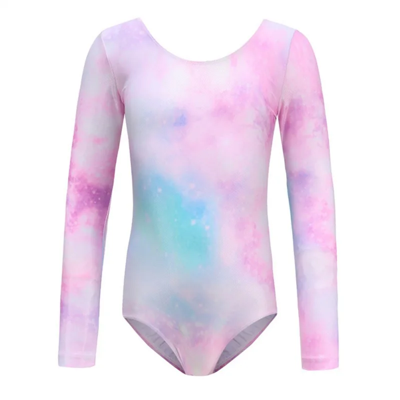 Girls Gymnastics Leotards Bodysuits Kids Ballet Leotards Long Sleeve Ballerina Clothes One Piece Gradient Coverall Gym Clothes