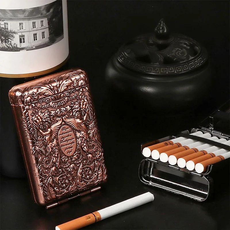 Vintage Angel Embossed Metal Cigarette Case Auto Spring Open 14 pcs Cigarette Holder Portable Pocket Smoking Accessory Men Gif