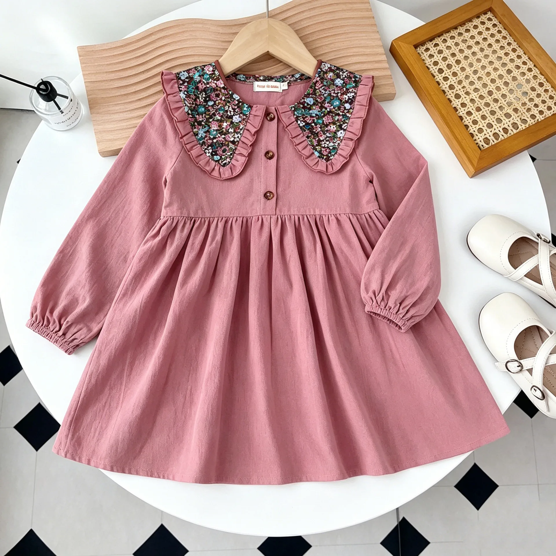 Girls Dresses Spring Autumn Children Cotton Long Sleeve Princess Dress Kids Cute Clothes Teenagers Birthday Party Costume 5 6 7Y