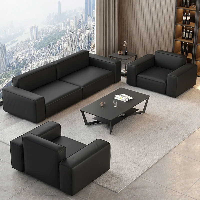 PU Leather Office Sofa Set Business Reception VIP Guest Negotiation Coffee Table Combination