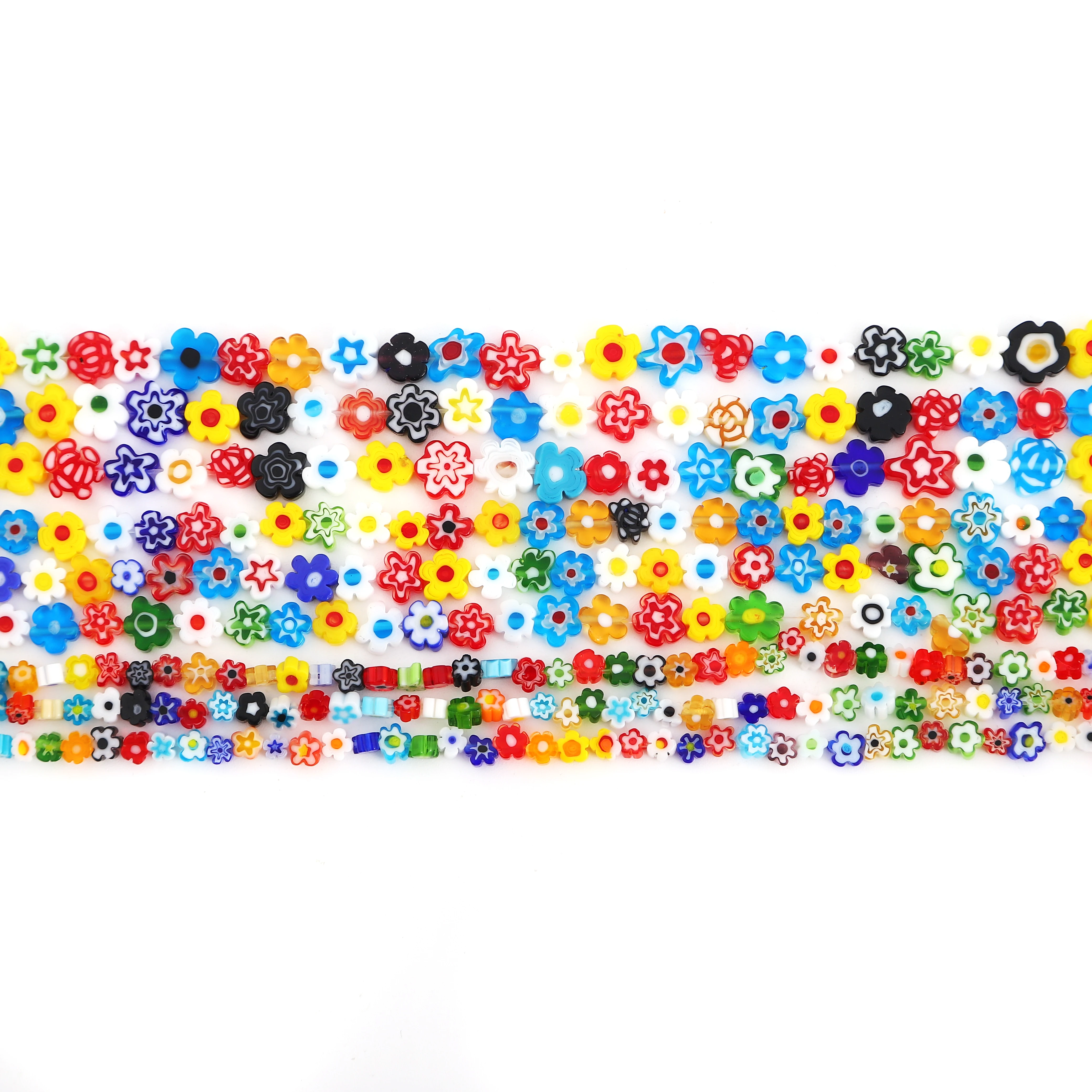 7.5 inch 4-9mm Colorful Mini Lampwork Glass Beads Mixed Color Flower Pattern Glass Beads For Earring Bracelet DIY Jewelry Making