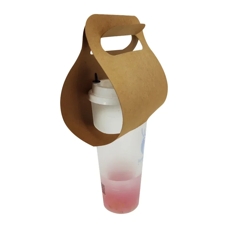 10 pcs Portable Kraft Paper Cup Holder Takeaway Coffee Milk Tea Arc Cups Carry Creative Plastic  Packing Coffee -Cup Bag