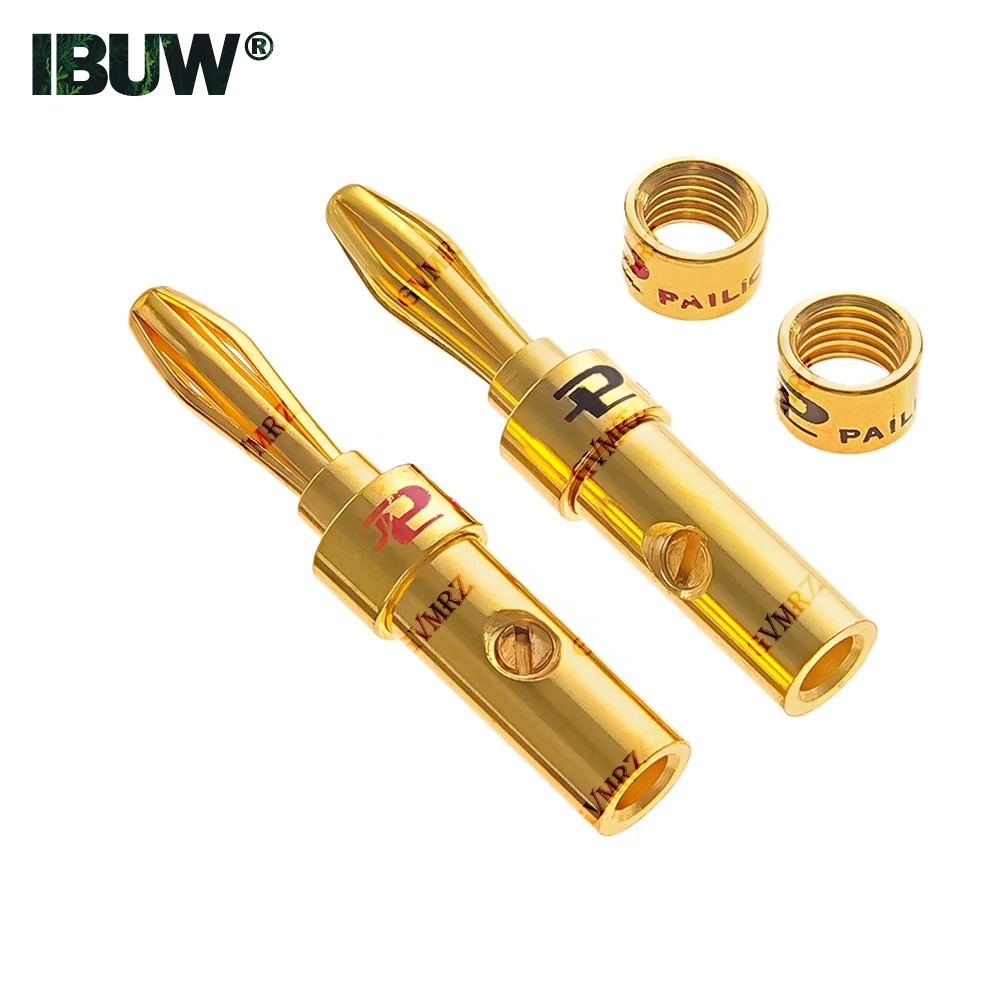 2PCS 24K Gold-plated Copper Banana Connector Adapter Speaker Plug Audio Banana Connectors for Speaker Wire Amplifiers Red Black