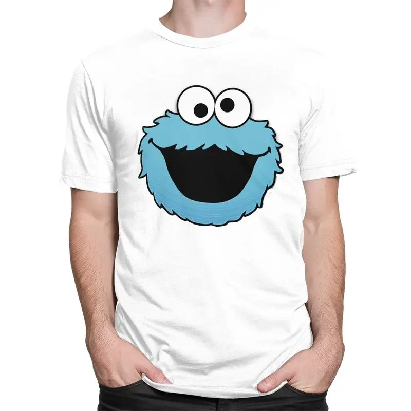 Sesame Street Cookie Monster Tshirt Men Short Sleeved Summer T Shirt Urban T-shirts Fitted Pure Cotton Tees Clothes