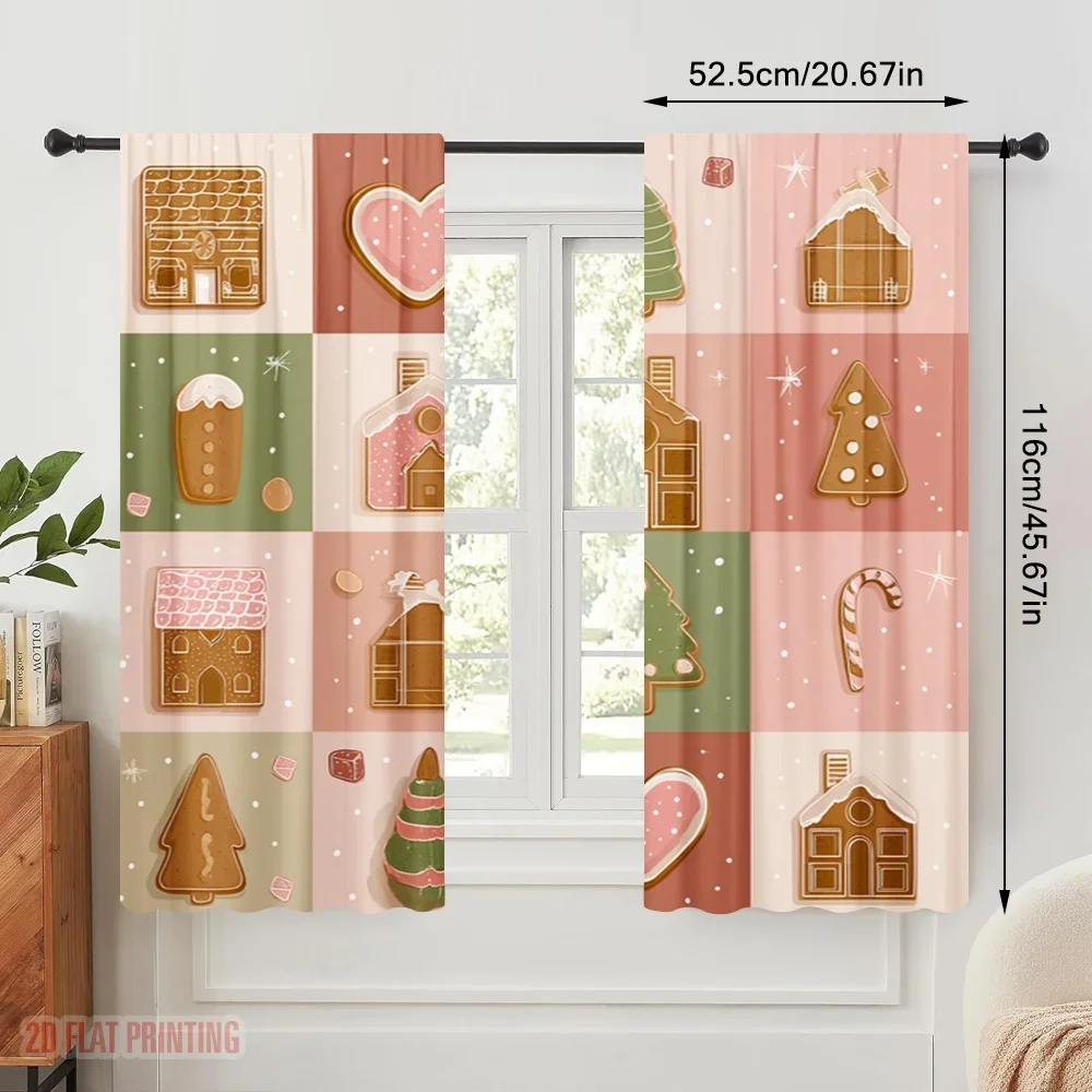 2pcs,2D plane printing Light Filtering Curtains Christmas Day Versatile 100% Polyester (without rod) Gifts Ldeal for Bedroom,