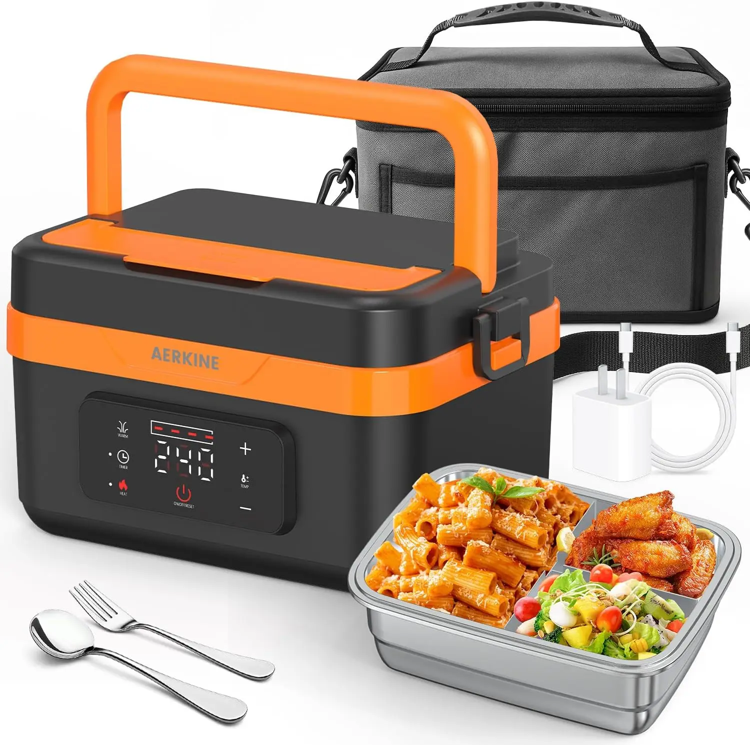 

Electric Lunch Box For Adults - Rechargeable 75W Self-Heating Food Warmer with 6.3 Cups(1.5L) Stainless Steel Container