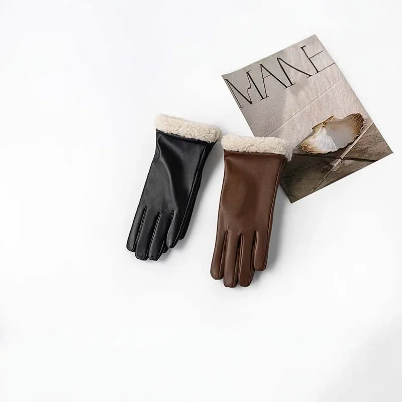 Novas luvas de couro PU quentes de outono e inverno para ciclismo masculino, luvas grossas e de pelúcia antiderrapantes e resistentes ao frio