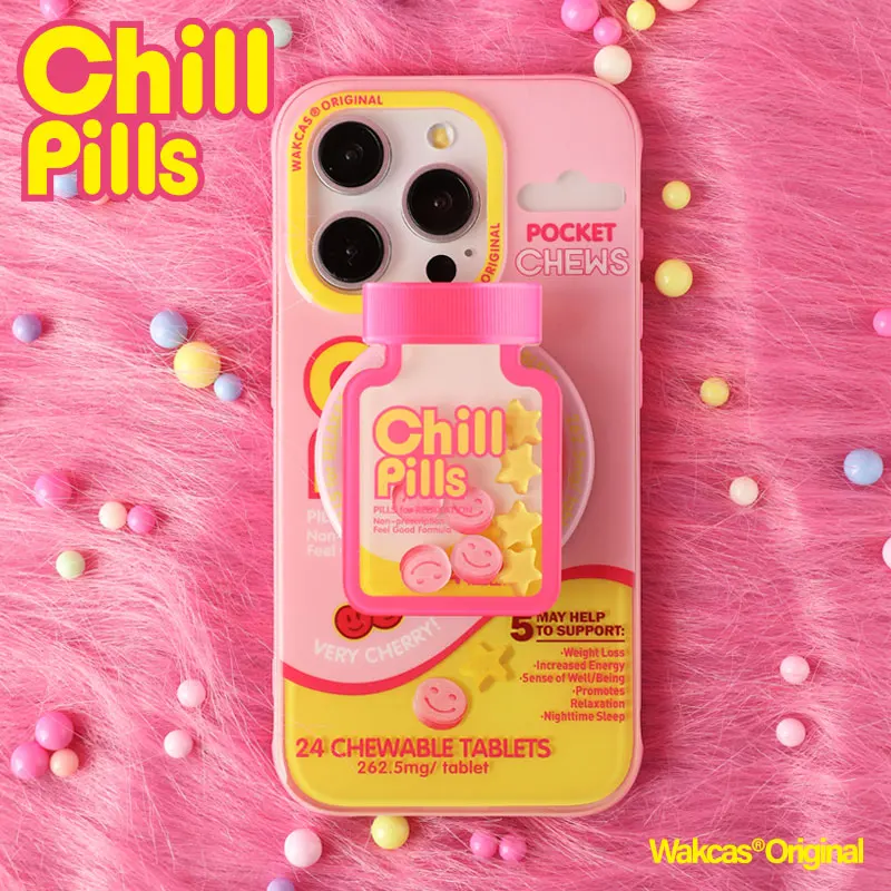 Chill Pills Magnetic Case For Iphone 16 15 Pro Max Cute Stand Cover Unique Design For Iphone 14 Pro Max Small Fresh Style