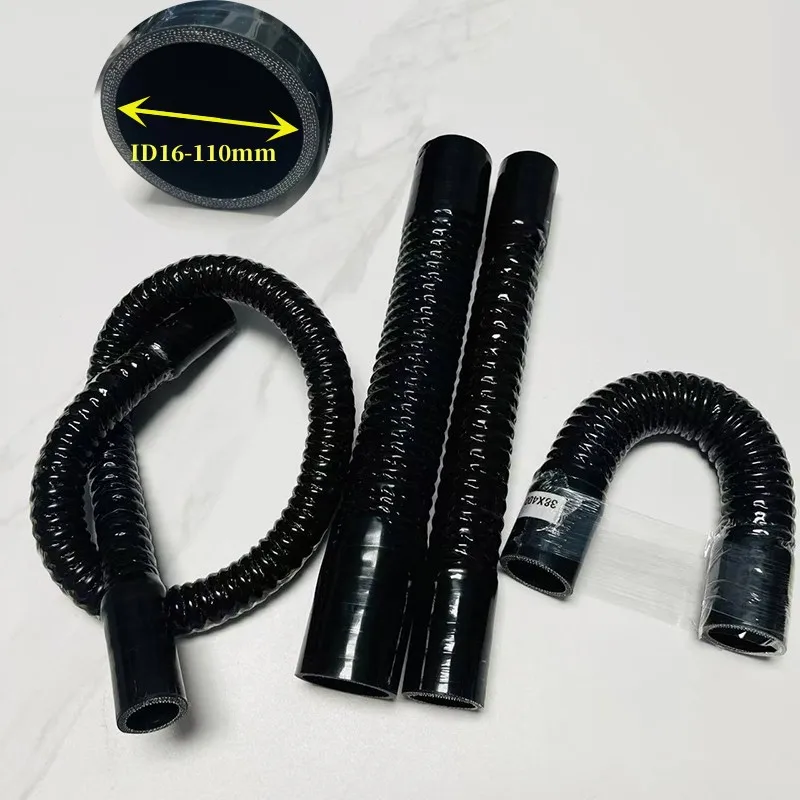Black Automotive Silicone Flexible Hose ID16-110mm Steel Wire Corrugated Pipe- Intercooler/Radiator/Turbo Intake Connection Tube