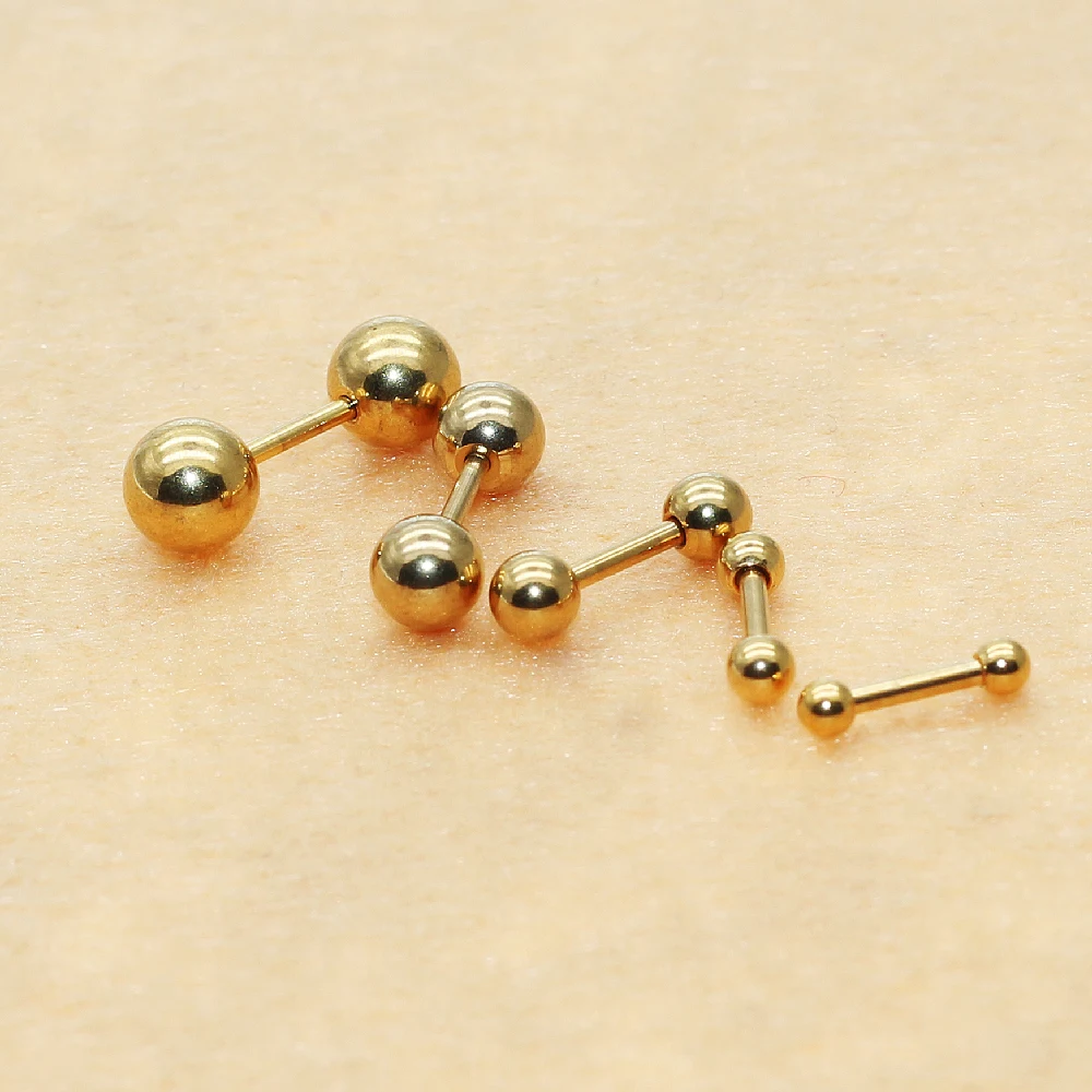 2 Ball Unisex 1 Pair Round Golden-color Vacuum Plating Balls Screw Stud Earrings 316 L Stainless Steel Never Fade Allergy Free