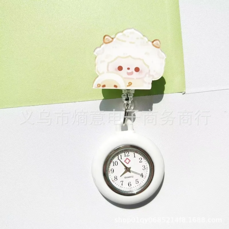 Cartoon Nurse Student Exam Chest Watch Doctor Medical Clip Pocket Watch Silicone Luminous Cute Pull Retractable Pocket Watch