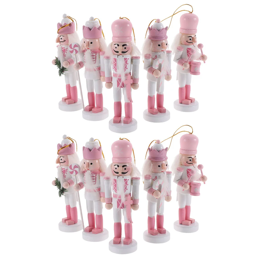 10 Pcs Ware Christmas Lights Indoor Lovely Wood Nutcrackers Figure Soldier Child Dinner Table Decor