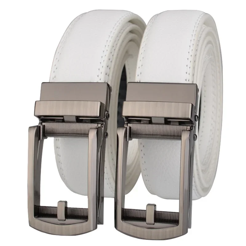 

CEXIKA 3.5cm White Color Click Belt for Women Men Unisex Genuine Leather Waist Straps for Jeans Automatic buckle Belts