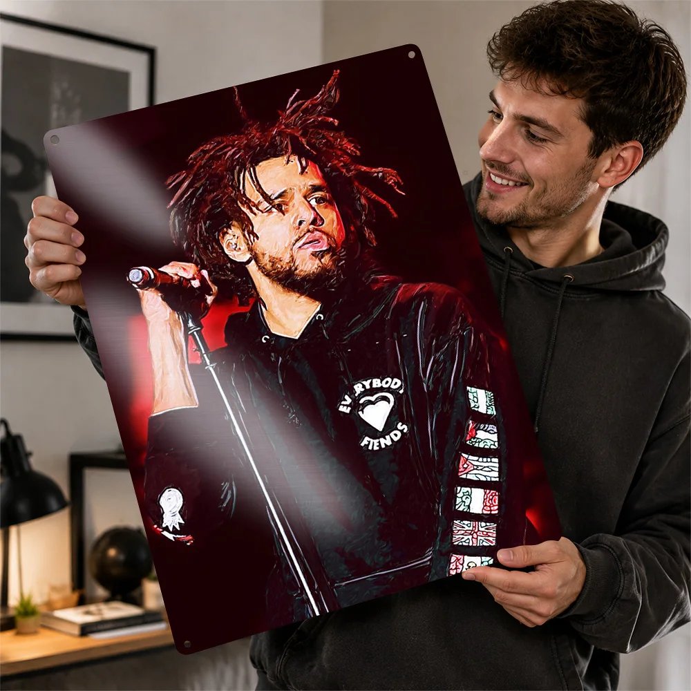 J Cole Stage Singer Portrait Textured Metal Poster Painterly Wall Art For Music Studio Customized Aluminum Sign Hip Hop Fan Gift