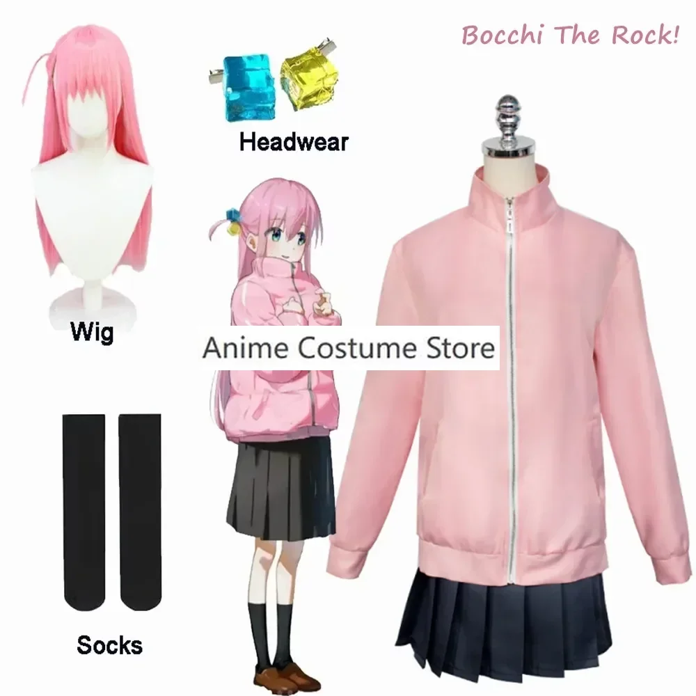 Bocchi the rock gotou hitori cosplay kostüm gotou hitori cosplay kostüm jk uniform rosa jacke rock perücke anzug anime cosplay