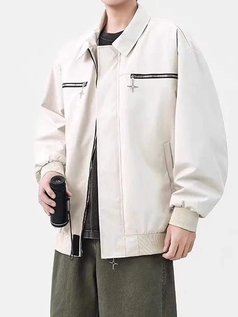 

Повседневная рабочая одежда American Sle, тюнер на молнии, однотонный, свободный крой, мужская повседневная куртка с воротником, осеннее новое поступление