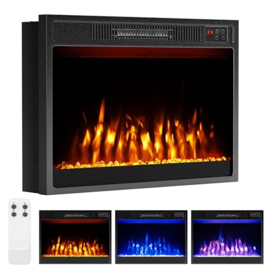 

23inch Electric Fireplace Inserts for Home Living Room and Bedroom Heating 750W/1500W Dual Power Settings with Adjustable Flame