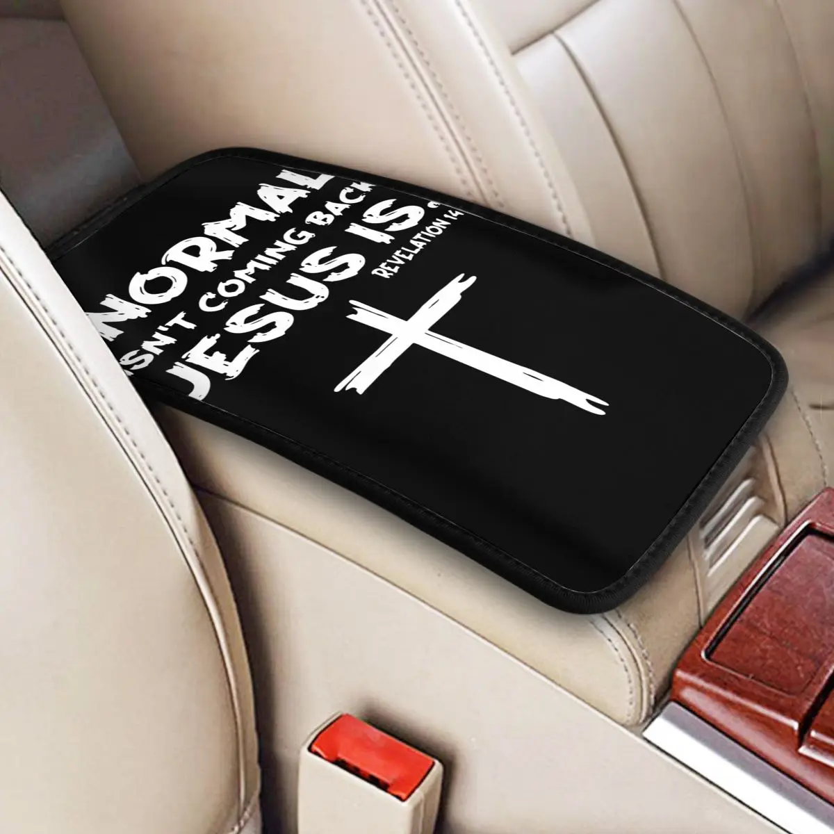 Leather Center Console Cover Pad Universal Normal Isn't Coming Jesus Car Armrest Cover Mat Christian Storage Box Pad Cushion