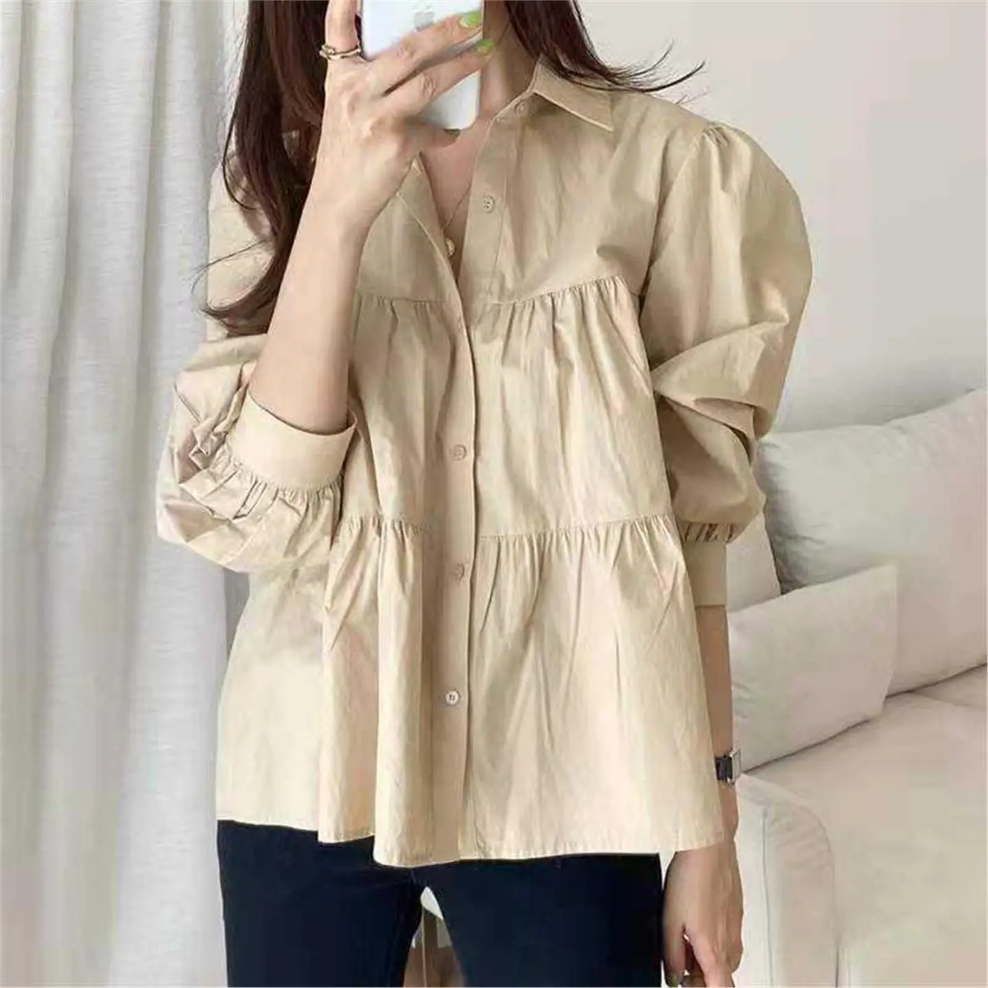 

Белая женская рубашка с коротким рукавом и пуговицами, модная повседневная рубашка на пуговицах для весны и осени, маленький размер