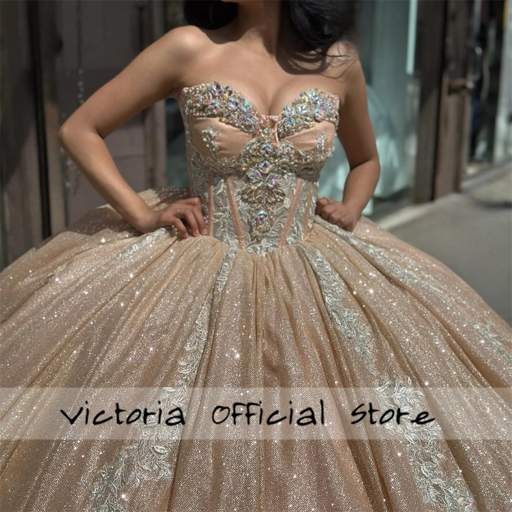 Vestido de baile brillante con apliques de encaje, quinceañera con hombros descubiertos, ocasión Formal, dulce 16, 2024