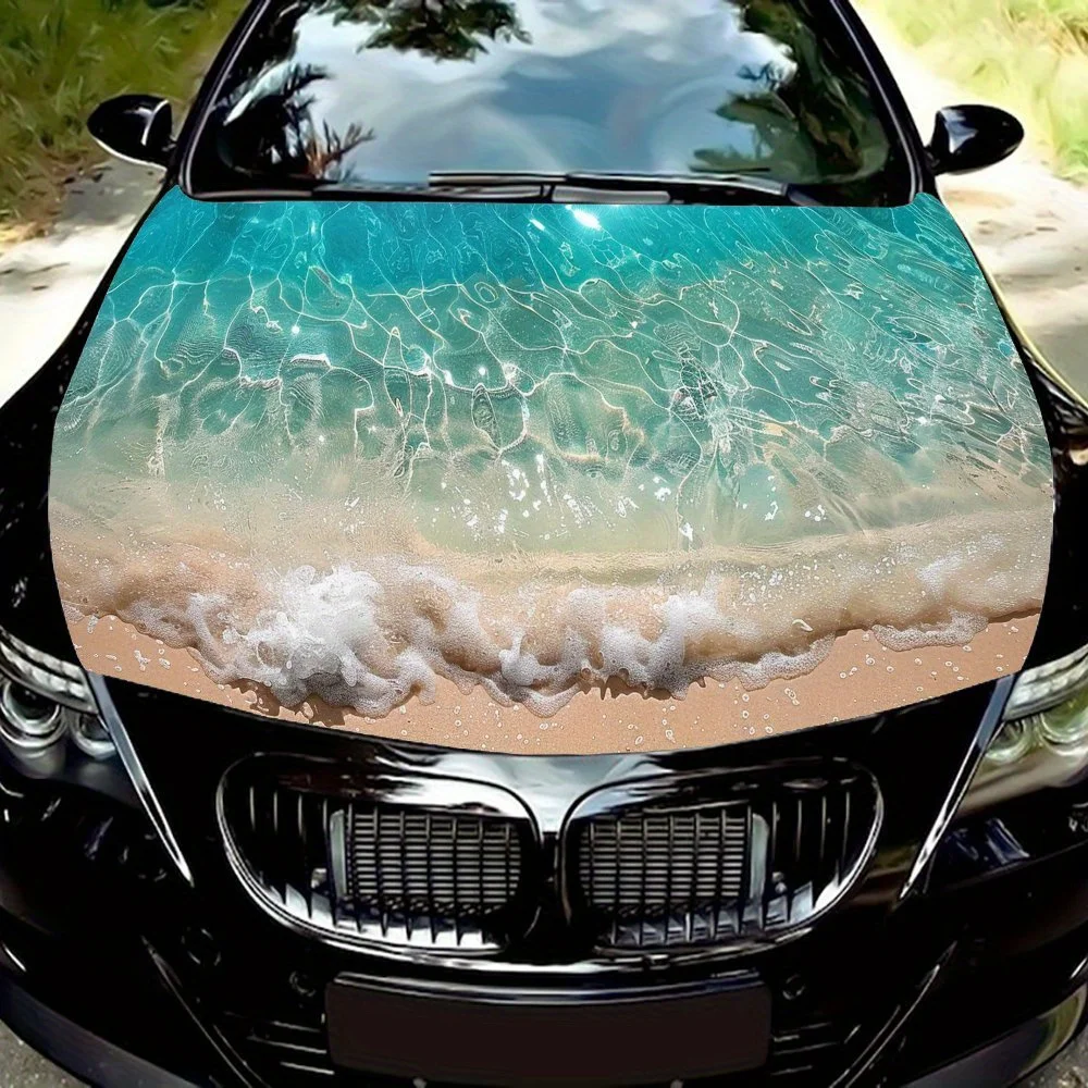 Easy-to-install Car hood film, stickers with tranquil beach pattern - car vinyl wraps, exterior accessories suitable for most ca