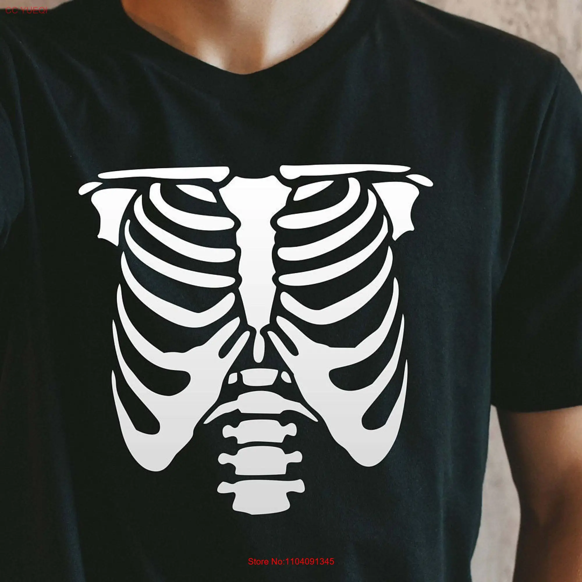 Halloween Skeleton T Shirt Rib Cage Xray Costume Funny Party Body long or short sleeves