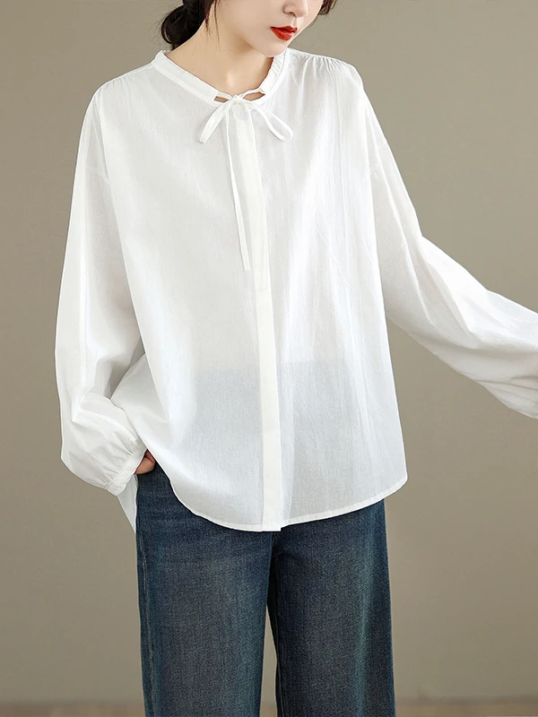 

Свободный повседневный женский топ из хлопка с длинным рукавом и круглым вырезом, весна 2026, большие размеры, комфортный, в стиле lazy fashion