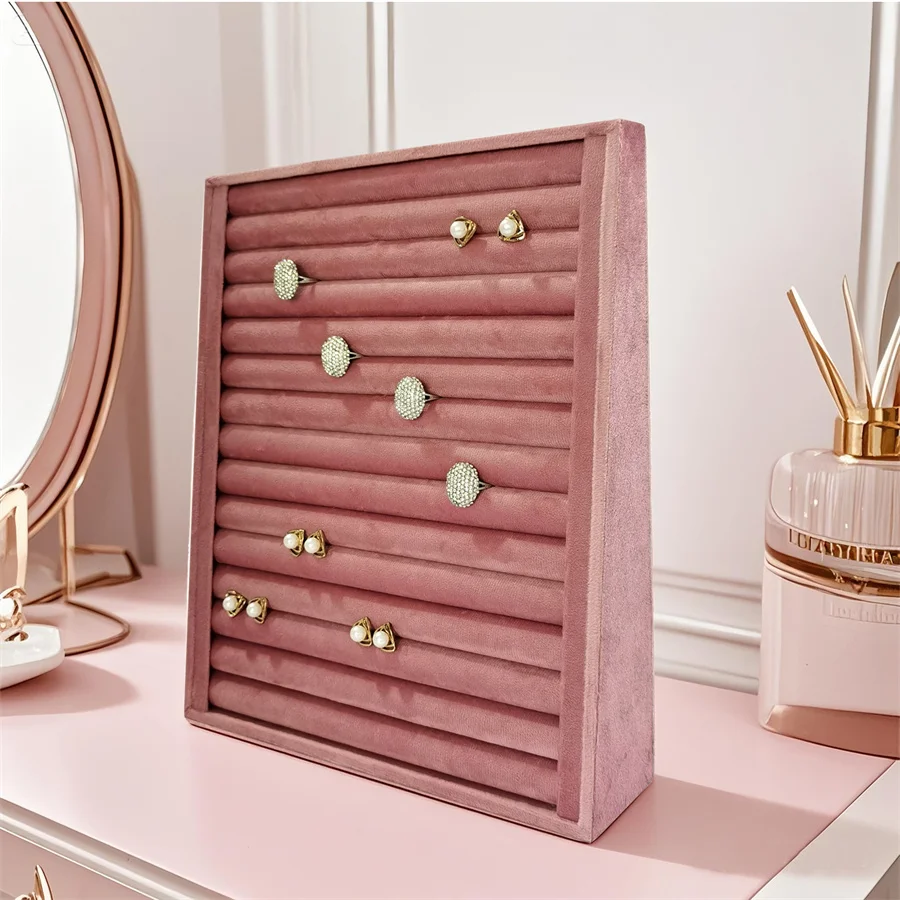 Jewelry ring earring Display Tray pink velvet ear stud Storage Showcase Plate Vertical Horizontal Dual-use Jewelry Organizer