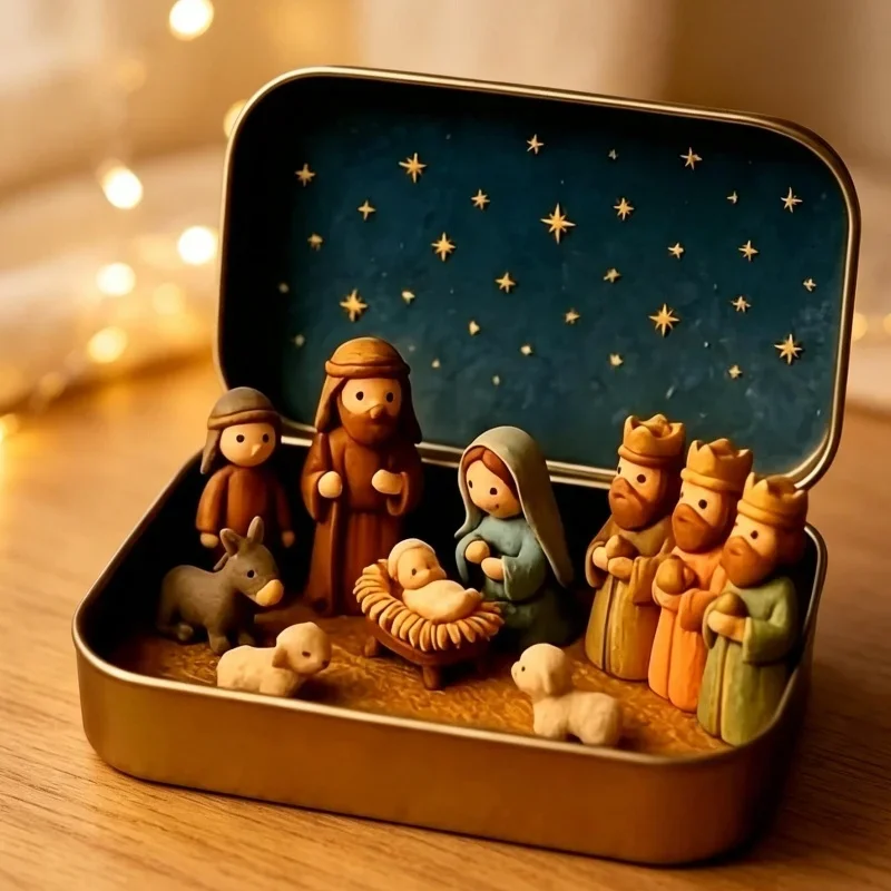 1-3 Sets Mini-Krippen-Set, 3D-gedruckte Weihnachts-Tischdekoration, religiöses Ornament, Geschenk – Detail 4