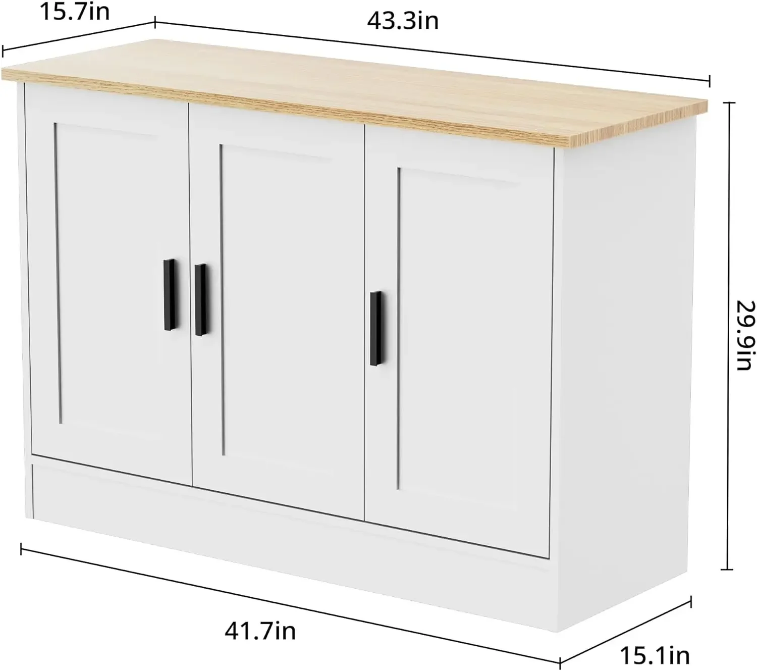 Anystyle-3 Door White Board Cabinet, Coffee Bar Cabinet with Adjustable Shelf, Kitchen Sideboard for Living Room and Kitchen