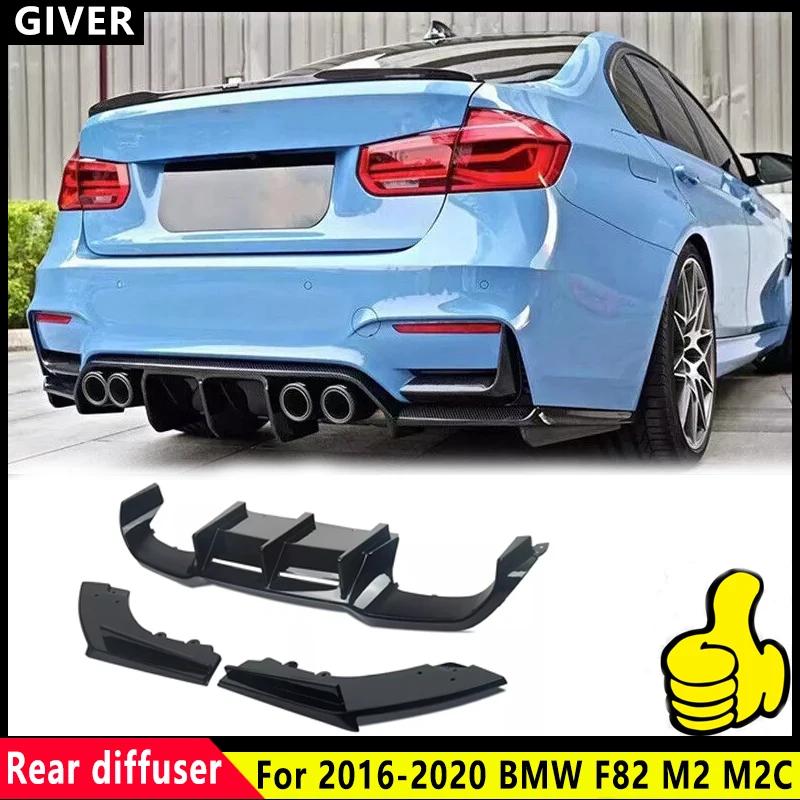 For BMW F87 M2 M2C 2016 - 2020 MTC Style Glossy Black and Carbon fiber pattern Rear Bumper Diffuser Lip Spoiler Accessories