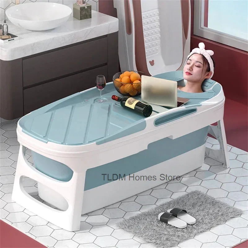 Freestanding Bathtub Large Capacity Household Thickened Plastic Foldable Silicone Bath Tub Portable Bathtub for Adult with Cover