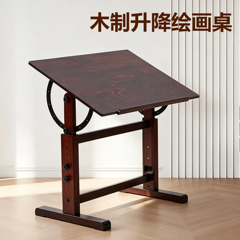 Solid wood painting table worktable adjustable height tilt lift studio classroom art drawing