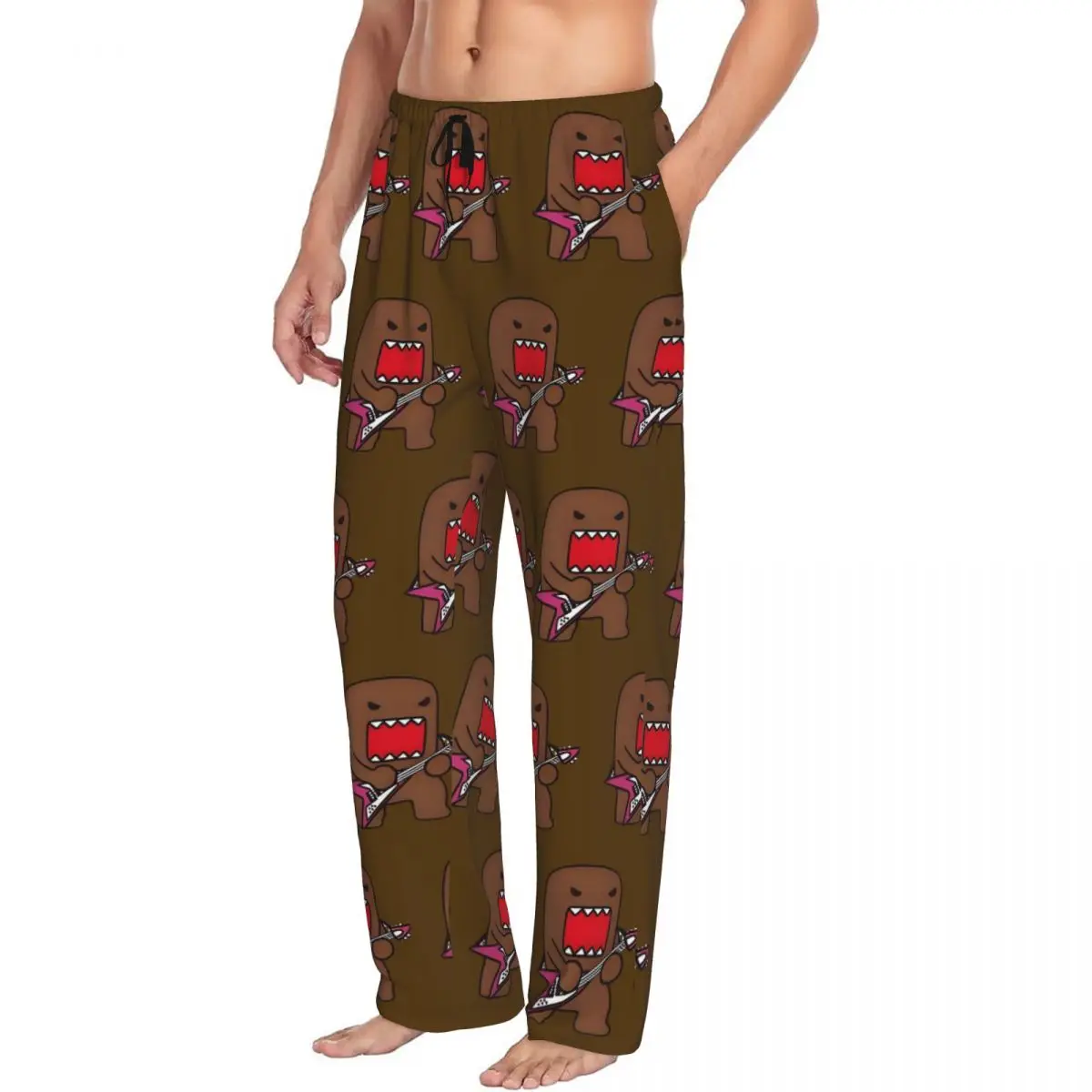 Custom Printed Men's Domo Kun Pajama Pants Cartoon Sleepwear Sleep Lounge Bottoms with Pockets