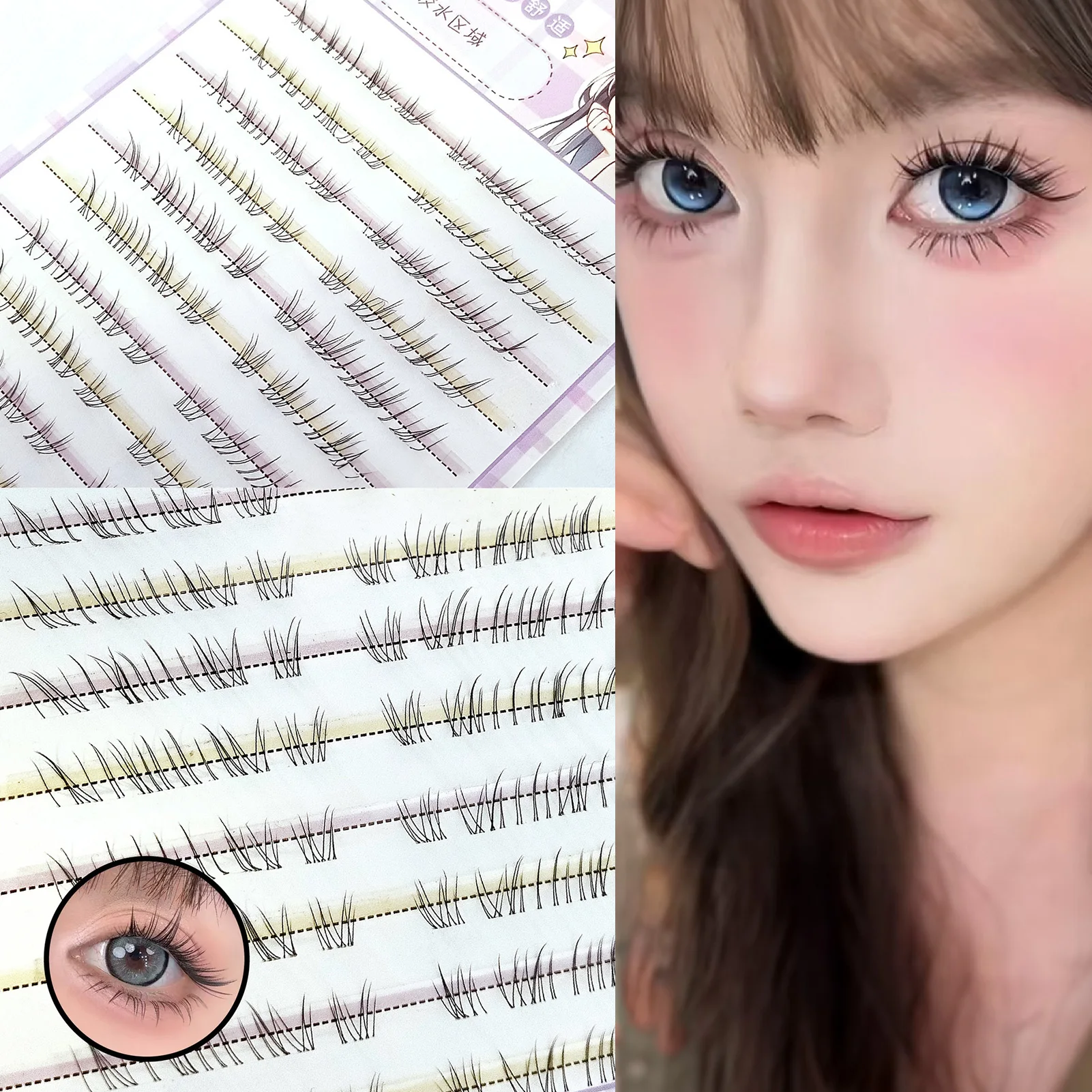 10 Rows Air Lower Eyelashes Fairy Fox-Eye Fake Lashes Transparent Stem Segmented Natural Under Lashes Manga Bottom Lashes Makeup