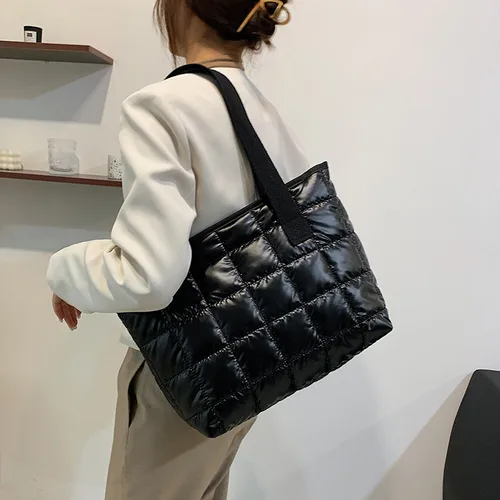 Nueva moda, bolsos grandes acolchados, bolsos de hombro acolchados de otoño para mujer, bolso cruzado de hilo de algodón PU de lujo, bolso de invierno