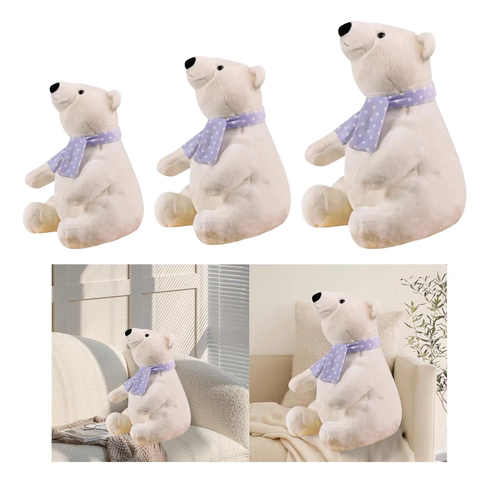 Ice Bear Plush Toy Stuffed Animal Toy Huggable Adorable Plushie White Polar Bear Plush Doll for Wedding Car Mother Day Sofa