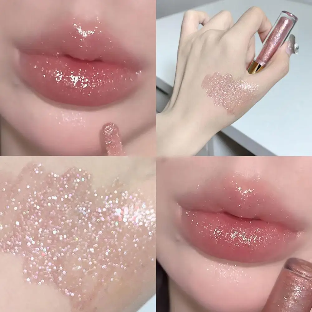 Long Lasting Sparkling Pearlescent Glitter Lip Honey Glaze Liquid Moisturizing Lipstick Shiny Plumping Lip