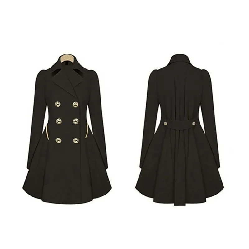 Autumn New Women's Windbreaker Fashion Slim Solid Color Double-breasted Lapel Mid-length Windbreaker Women's Outerwear Jacket
