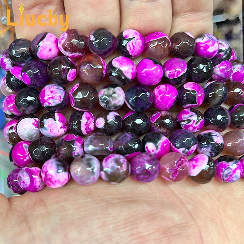Naturstein facettierte rosarote Feuerachat-Perlen DIY Damenaccessoires Armbänder zur Schmuckherstellung 4/6/8/10mm 15" Großhandel – Detail 6