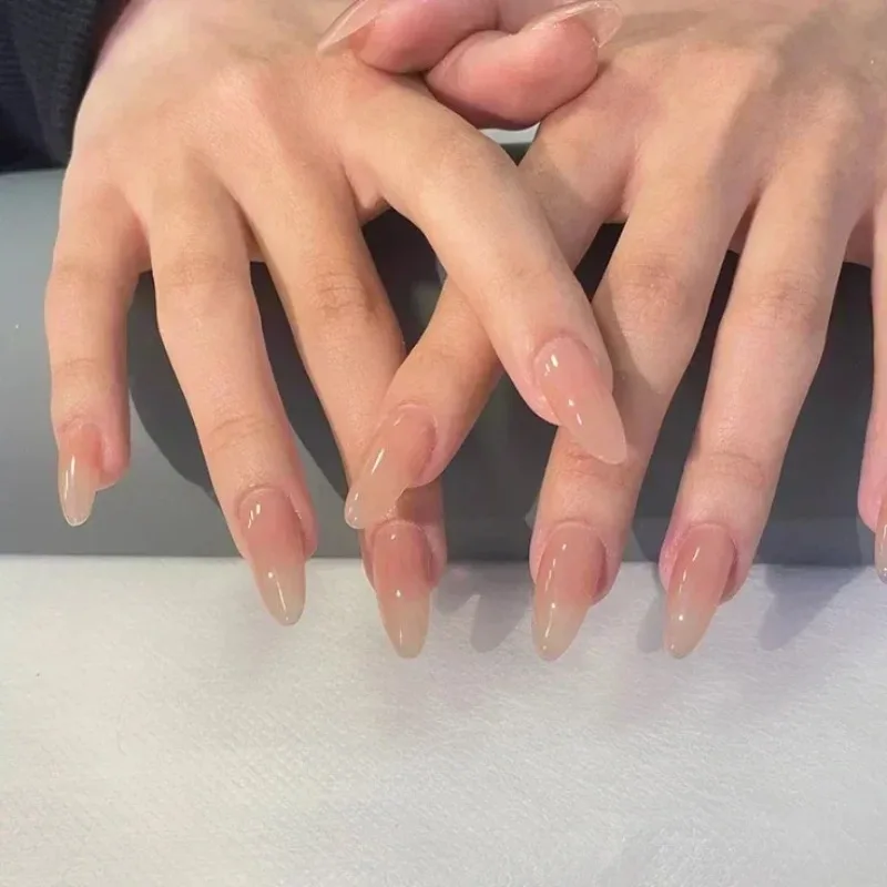 10 pçs nu amêndoa oval artesanal imprensa em unhas cobertura completa bowknot design francês diamante unhas falsas wearable manicure dicas de unhas