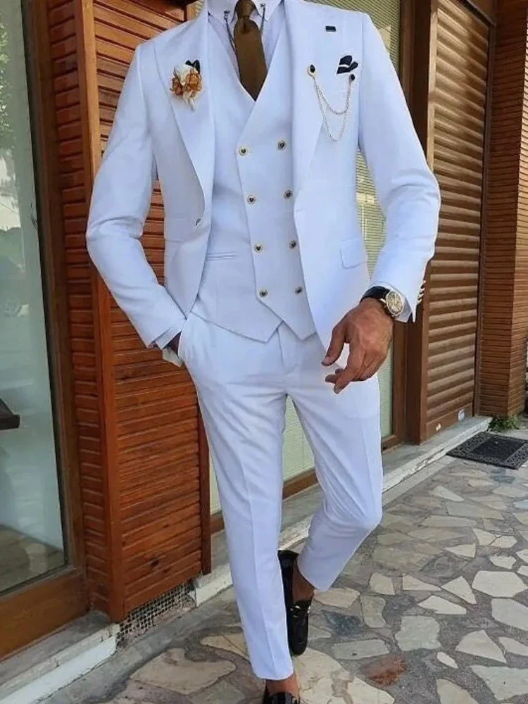 

White Elegant Men Suit Wedding Tuxedo For Bridegroom Formal Wear Custom Made Costume Mariage Homme Three Pieces(Coat+Pants+Vest)