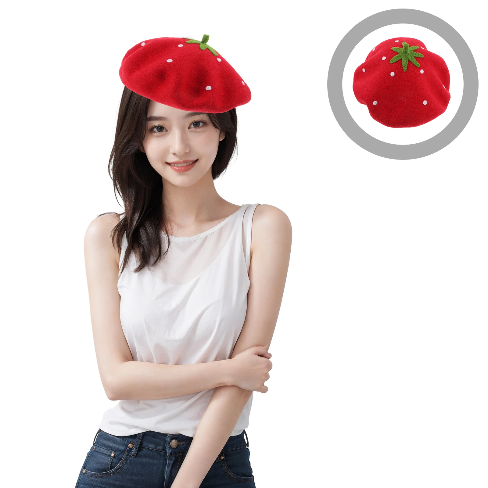 

Strawberry Beret Hat Women Wool Cap Girls Painters Hats Cute Headgear Warm Comfortable Stylish Party Accessories