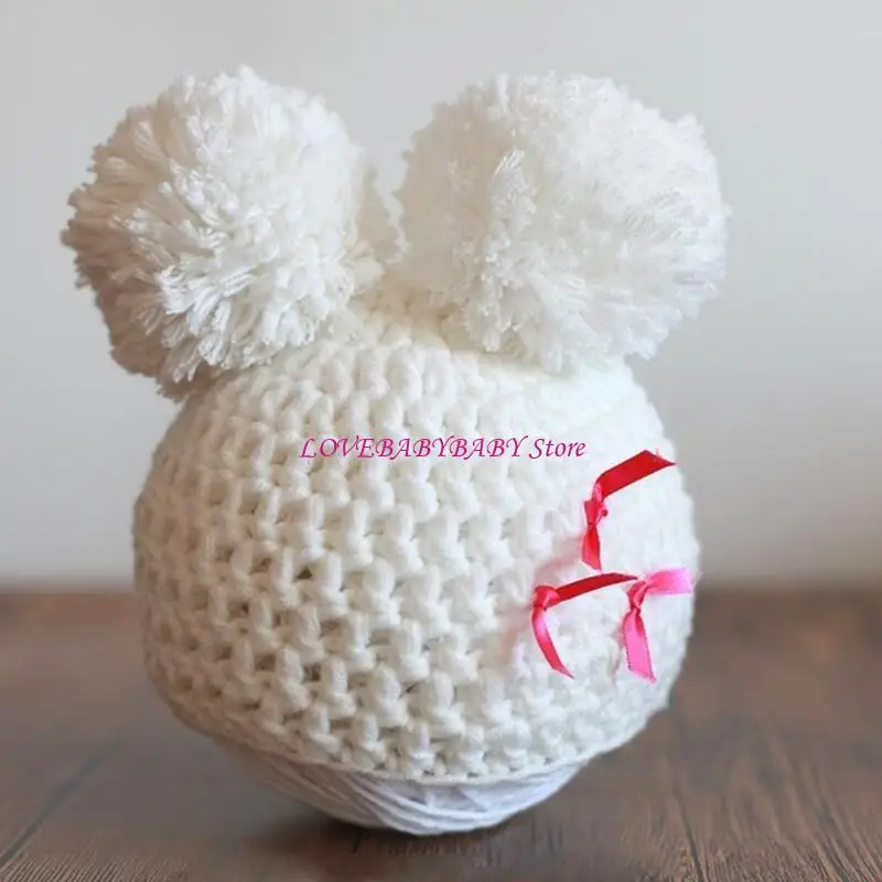 

Newborn Photography Props 0-3Month Baby Photo Props Pompon Hat Baby Photo Hat Costume Infant Knitting Headdress 4XBC