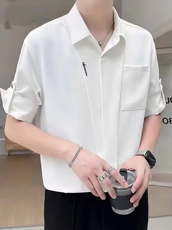 

Ice Silk Men's Shirt Casual Style mid Sleeve Fashionable Urban Loose Fit Summer Clothing Cool Feeling No Ironing Required