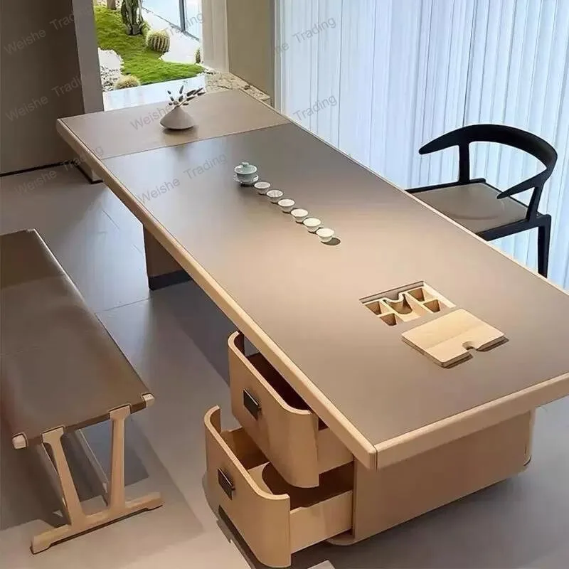 

Tea table walnut modern minimalist design sense solid wood tea table new Chinese high-end tea table