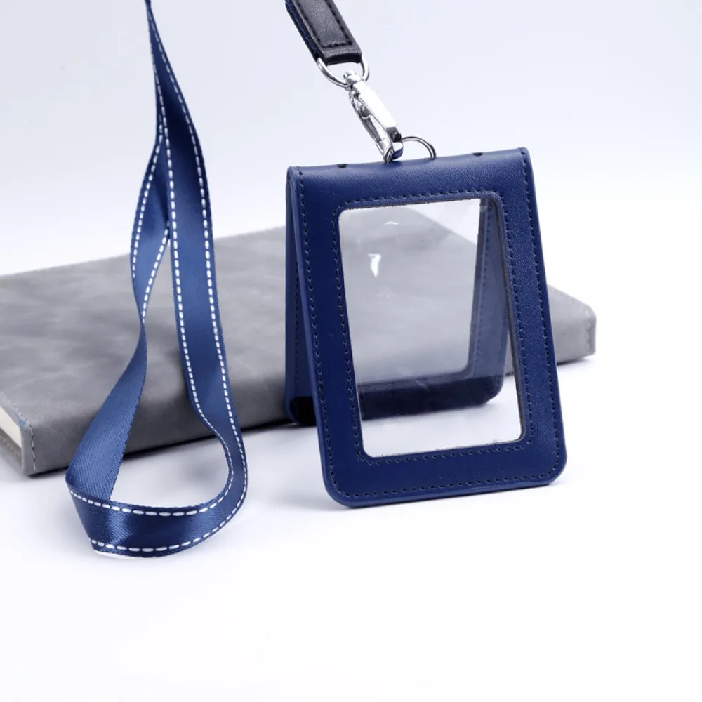 

Double-Sided Leather Card Cover Badge Clip With Neck Strap ID Card Holder Folding Card Case Leather Badge Holder