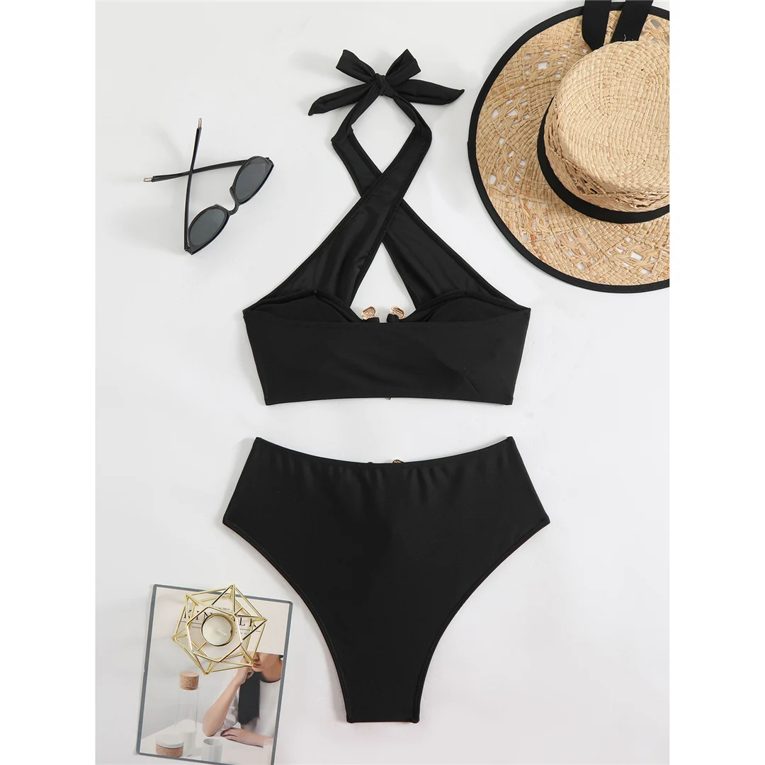 Neuer Neckholder-Bikini mit Cut-Outs und hoher Taille, Damen-Badeanzug, zweiteiliges Bikini-Set, gepolsterter Badeanzug, Badebekleidung, Schwimmbekleidung V6256B – Detail 28