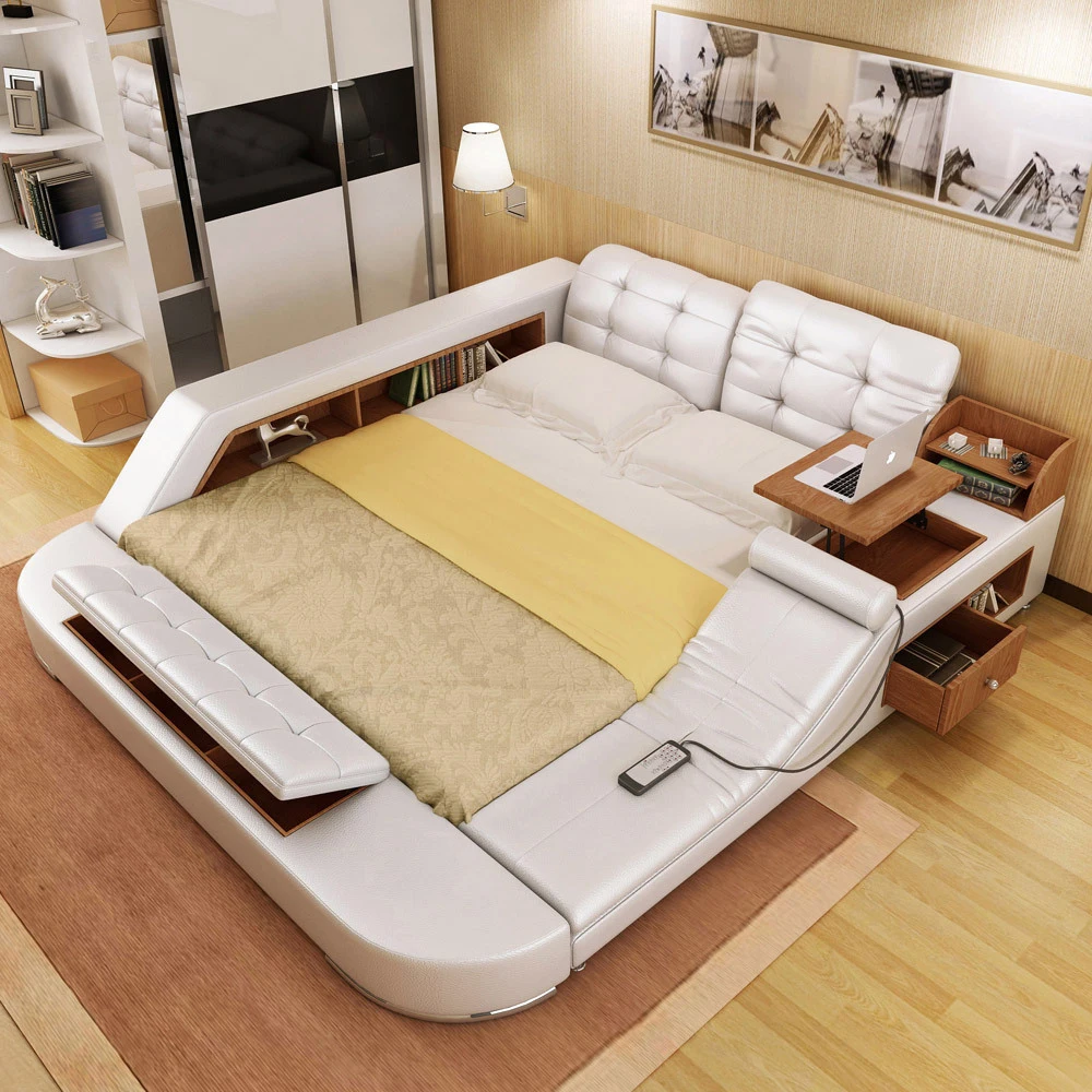 New Design Leather Soft Double Bed King Size Smart Message Bed Modern Storage Multi-function Tatami Beds