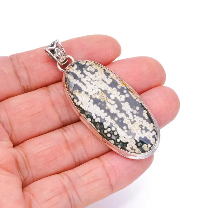 

StarGems Natural Ocean Jasper Handmade 925 Sterling Silver Pendant 2 1/2" F6591